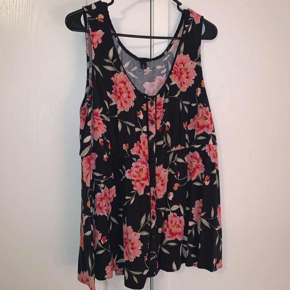 Torrid Black and Floral Babydoll tank